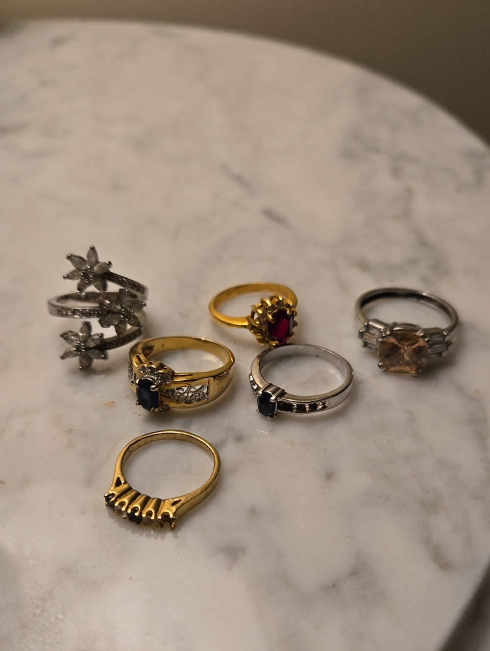 Elegant Mixed Metal Gemstone Rings Set - Gold and Silver